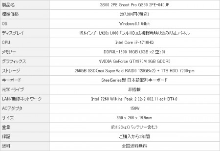 アーク、MSI新型超薄型ゲーミングノートPC「GS60」など4機種の予約受付開始 - エルミタージュ秋葉原