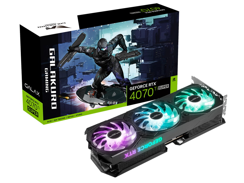 GALAKURO GAMING発光する3連WINGS搭載クーラー採用のGeForce RTX 4070 Ti SUPER エルミタージュ秋葉原