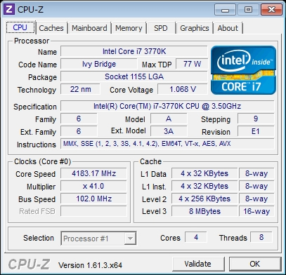 4.18GHz動作時のCPU-Z 1.61.3の結果