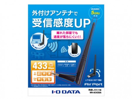 11ac対応の外付けアンテナ型無線LAN子機、アイ・オー・データ「WN-AC433UA」11月下旬発売