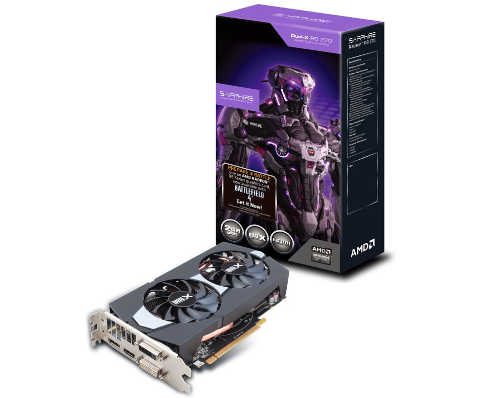 R9 270 2G GDDR5 PCI-E DVI-I/DVI-D/HDMI/DP DUAL-X WITH BOOST & OC VERSION LITE BF4 EDITION