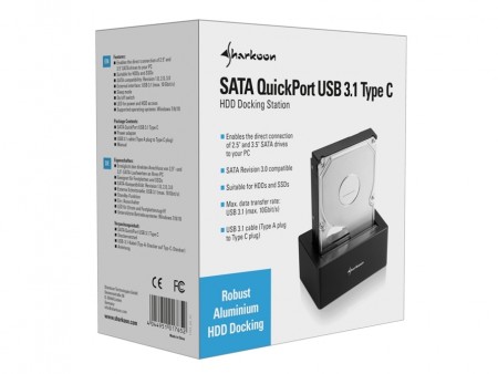 SHARKOON、USB3.1 Type-C対応の高速HDDスタンド「SATA QuickPort USB 3.1 Type C」