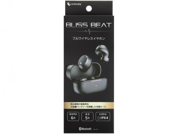 連続6時間駆動の完全ワイヤレスイヤホン、センチュリー「BLISS BEAT