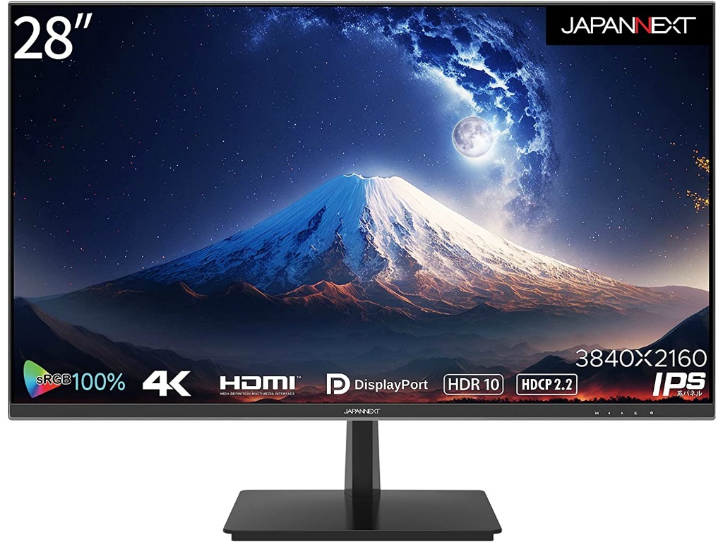 広色域IPSパネル採用の28型4K液晶ディスプレイ、JAPANNEXT「JN