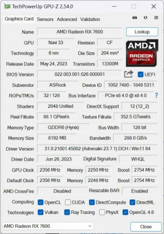 Radeon RX 7600 Phantom Gaming 8GB OC