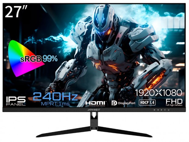 JAPANNEXT、240Hz/1ms対応の27型フルHD IPSゲーミング液晶など計3モデル発売