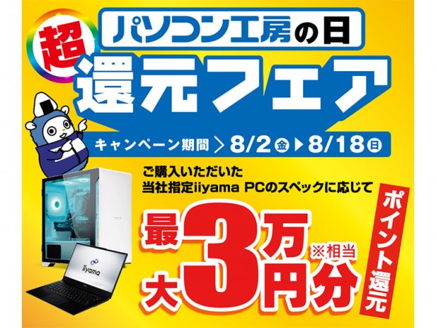 最大3万円分相当の還元が付与される「パソコン工房の日 還元フェア」8月2日より開催