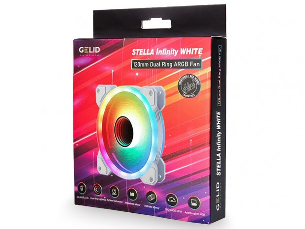 24個のデュアルリングLEDを搭載した120mm ARGBファン、GELID「STELLA INIFINITY WHITE」発売