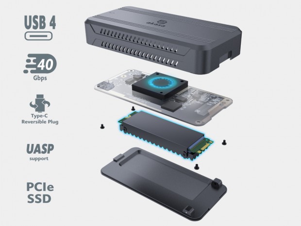 8,000rpmの冷却ファンを内蔵したUSB4対応NVMe M.2 SSDケースがAkasaから