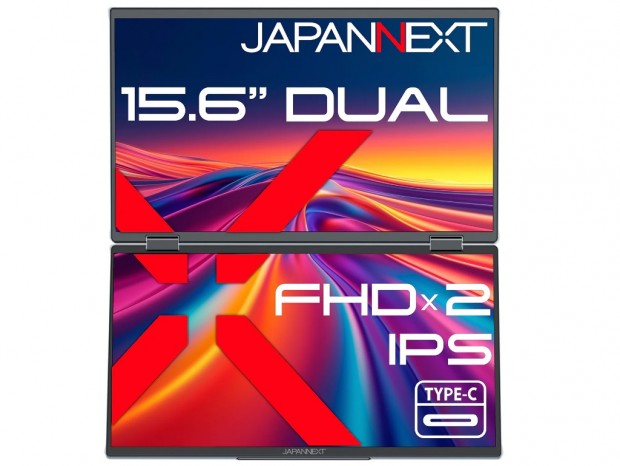 JAPANNEXT、15.6型IPSパネルを2枚搭載するデュアルモバイルディスプレイなど計4機種