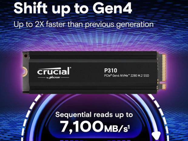 Crucial P310 PCIe Gen4 NVMe 2280 M.2 SSD with heatsink