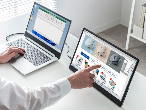 サンワサプライ、Type-Cケーブル1本で接続できるDP Altモード対応の15.6型モバイル液晶2製品