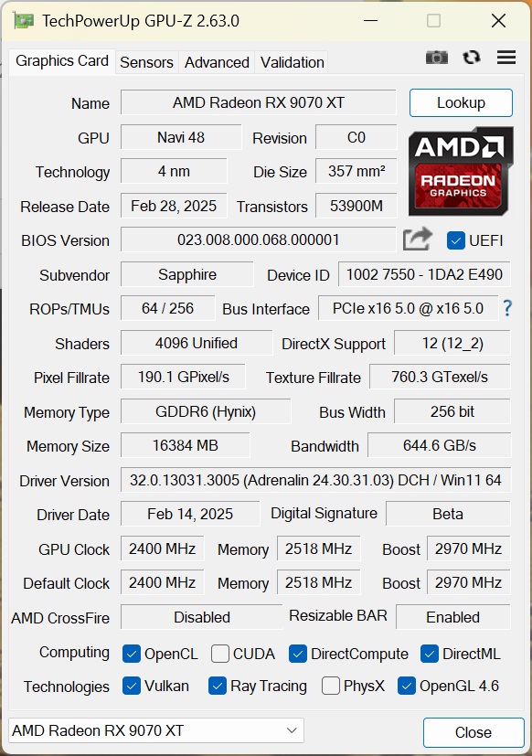 NITRO+ Radeon RX 9070 XT GAMING OC 16GB GDDR6